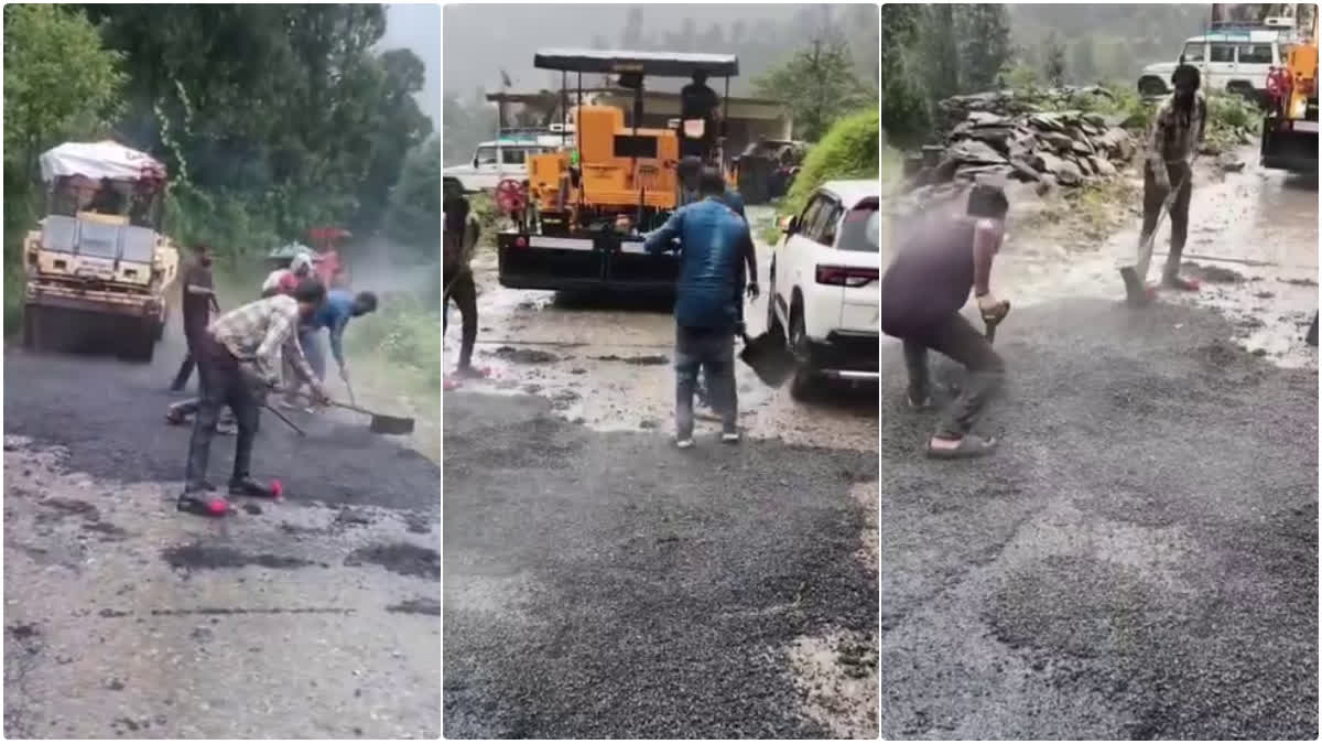 रुद्रप्रयाग में बारिश के बीच सड़क पर डामरीकरण का वीडियो वायरल, निर्माण कार्य पर उठे सवाल; PWD ने दी सफाई